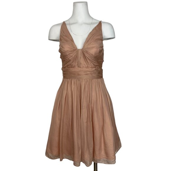 Aidan Mattox V-Neck Dress 4 Champagne Pink Mini Silk - Picture 2 of 12